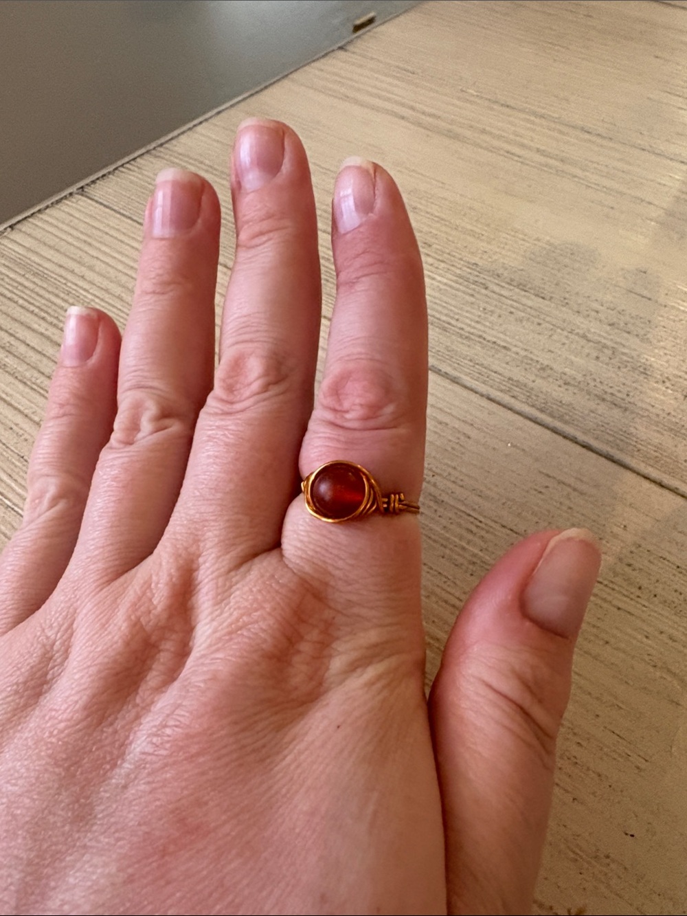 Handmade Copper-Plated Wire-Wrap Ring with Carnelian | Size 11